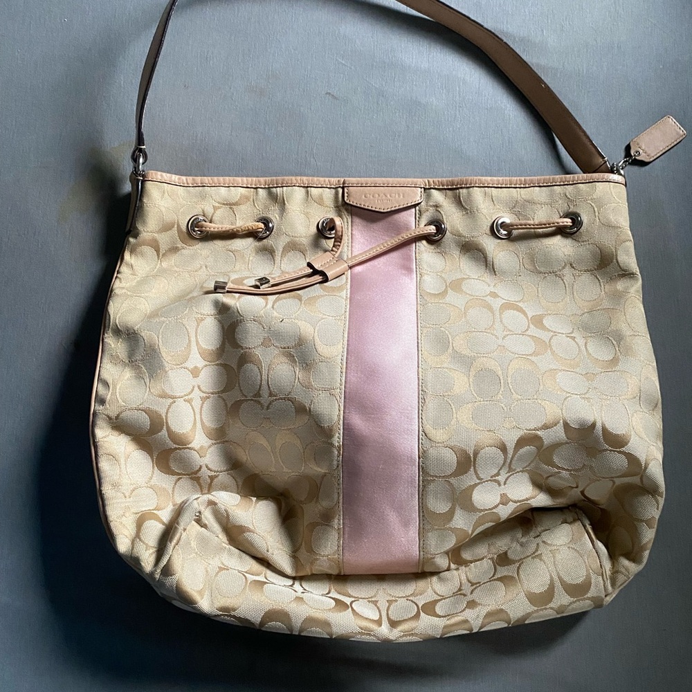 Coach Cream and Pink Shoulder Bag with Signature Design